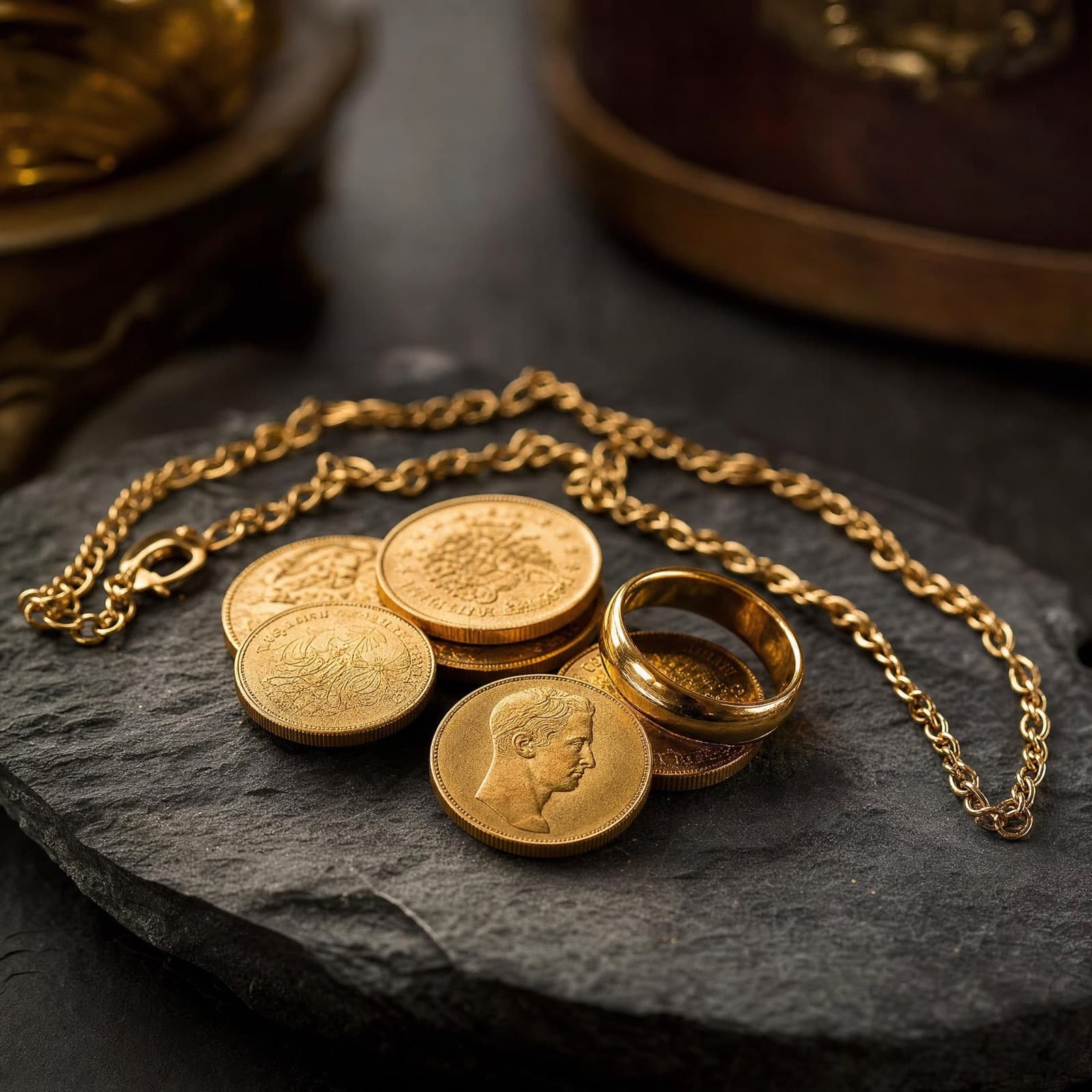 Goldmünzen, Goldring und Goldkette zum Ankauf in Bielefeld