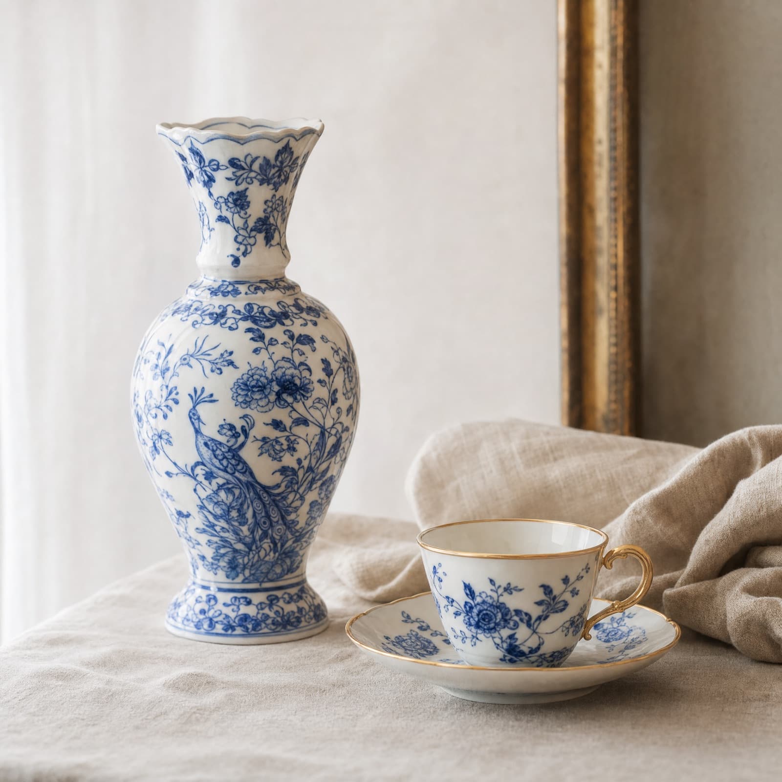 Feines antikes Porzellan – Vase und Tasse im Meissen-Stil